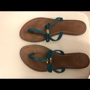 Tory Burch teal bow sandals